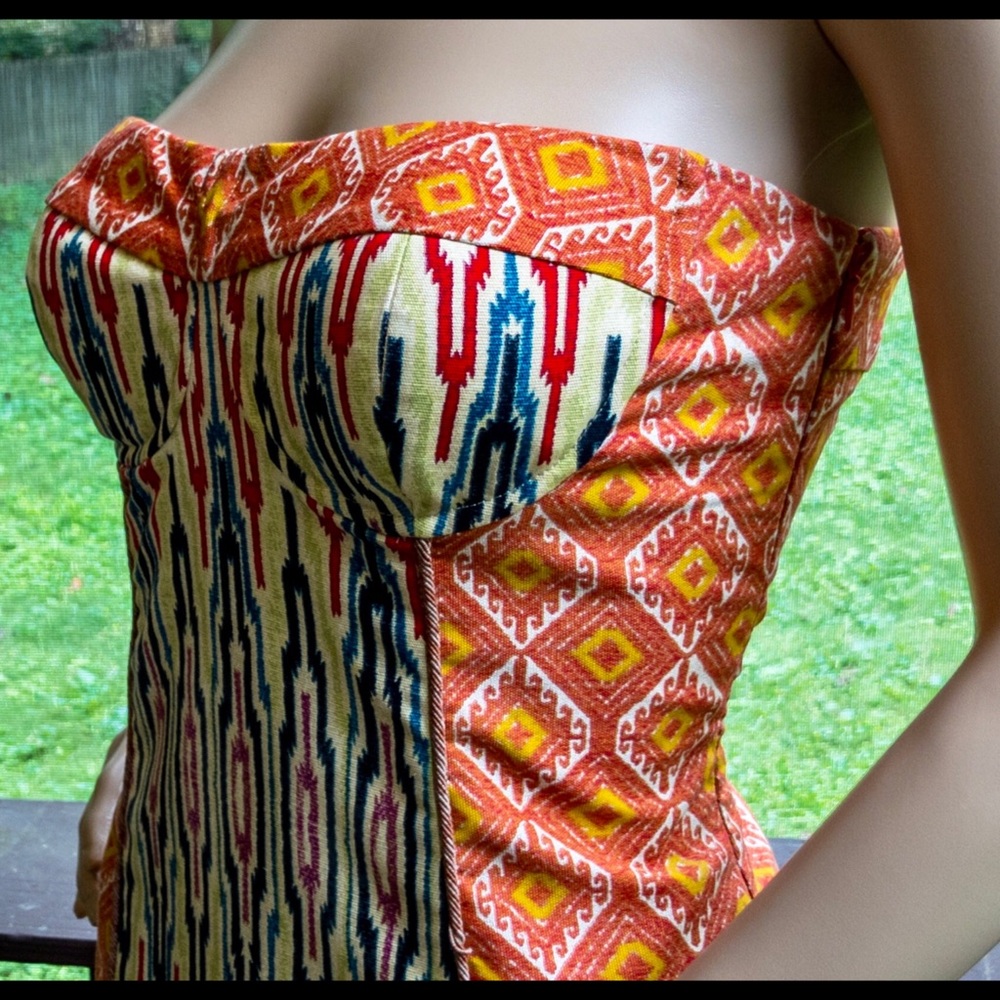 ▪️RACHEL▪️RACHEL ROY▪️Aztec Pattern Textile Cotton Strapless Mini Dress - Picture 3 of 5
